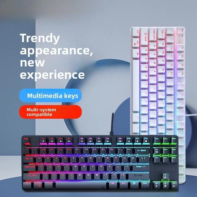 

Механическая клавиатура на 87 клавиш с RGB-подсветкой, проводная, для киберспорта, игр и офиса, специальная клавиатура для геймеров и офисных работников.