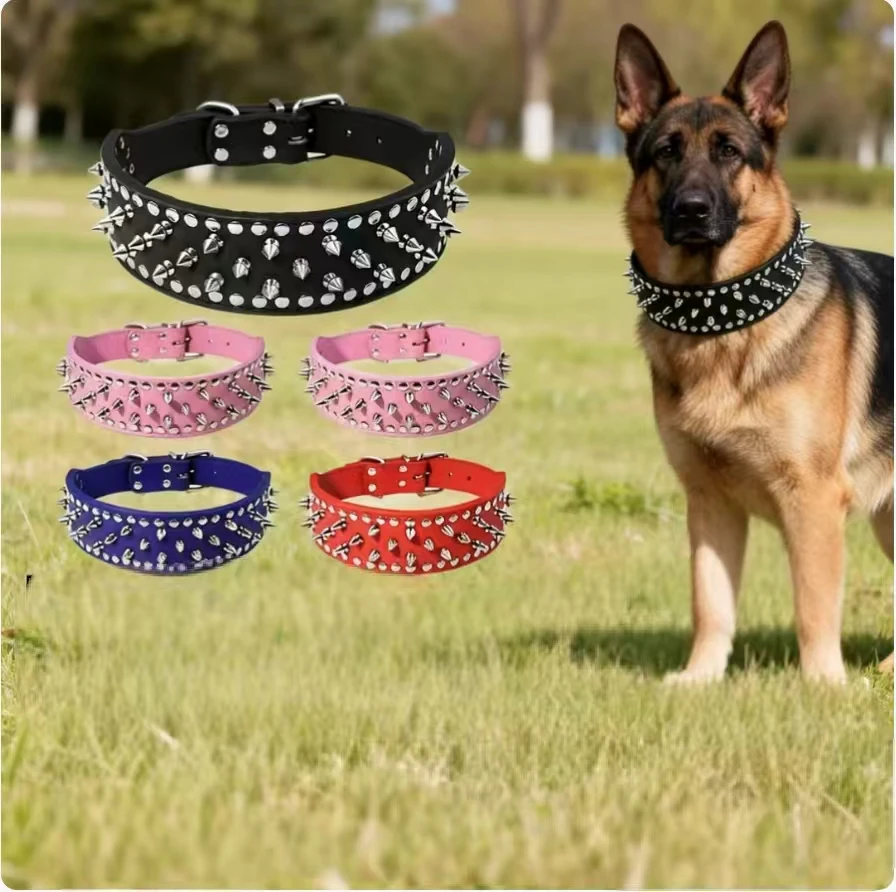 Fashion Unique Spiked Rivet Pet Collar for Medium&Big Dogs, Anti-bite Stud PU Leather Collars