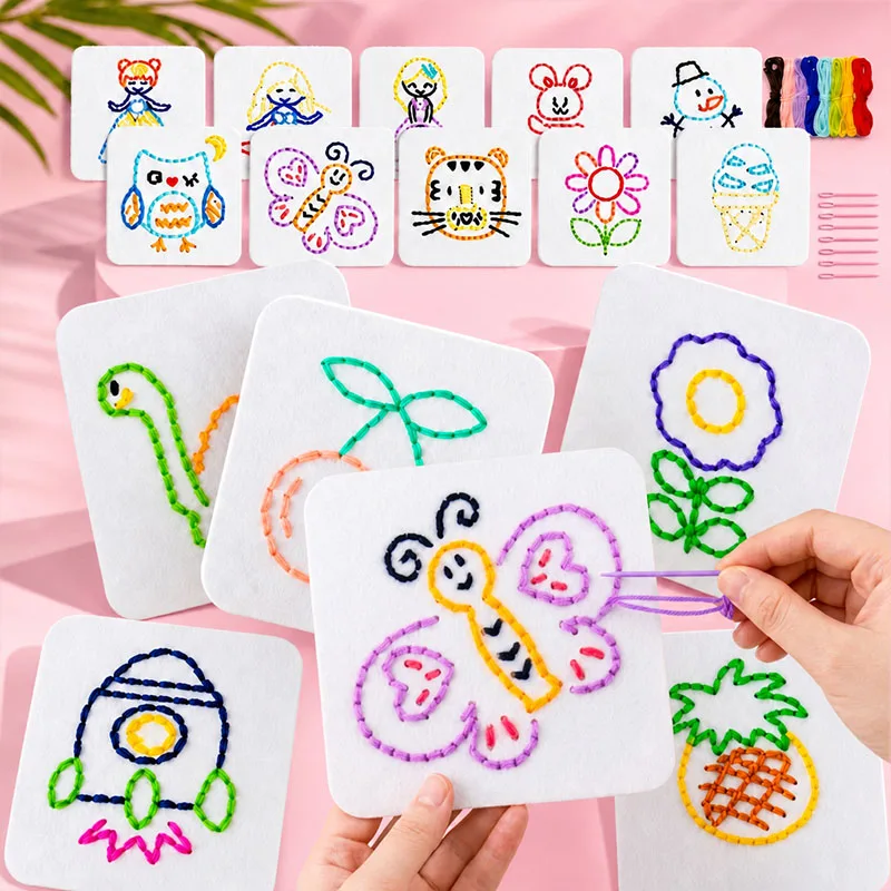 Sewing Kit for Beginner Lacing Projects Fine Motor Skill Busy Board Education Sensory Preschool Crafts No Mess Gift Learn to Sew