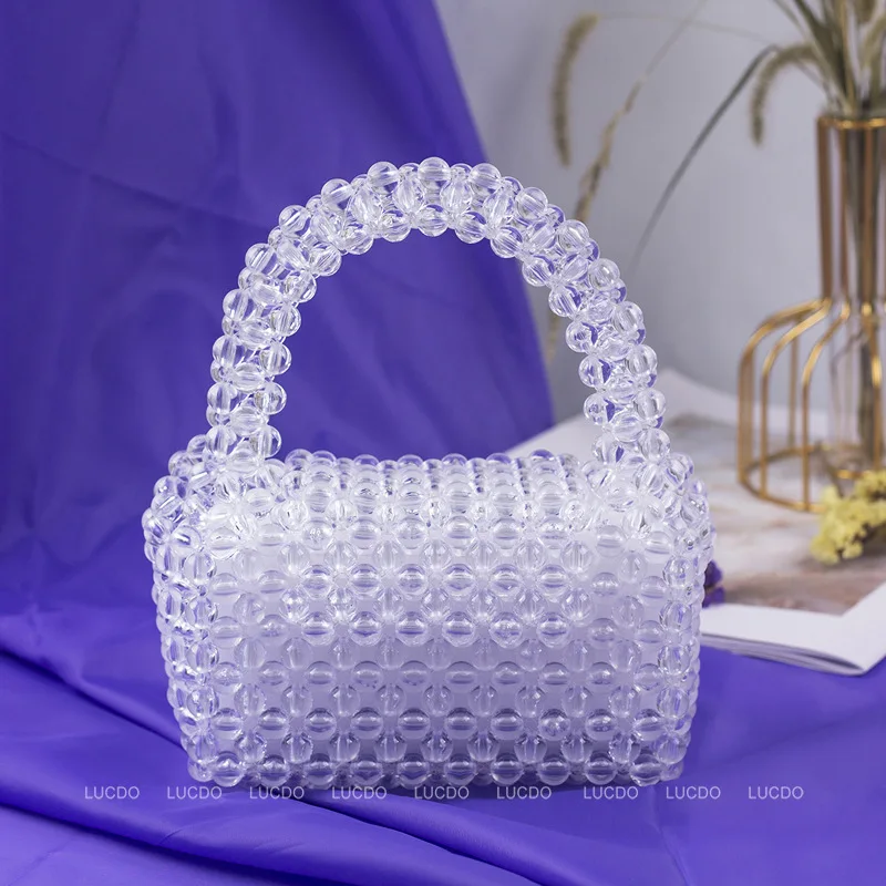 Small Square Cute Woven Bags Handmade Acrylic Mini Lipstick Hanbags 2024 New Style Beaded Purses and Handbags Satchel Handbag