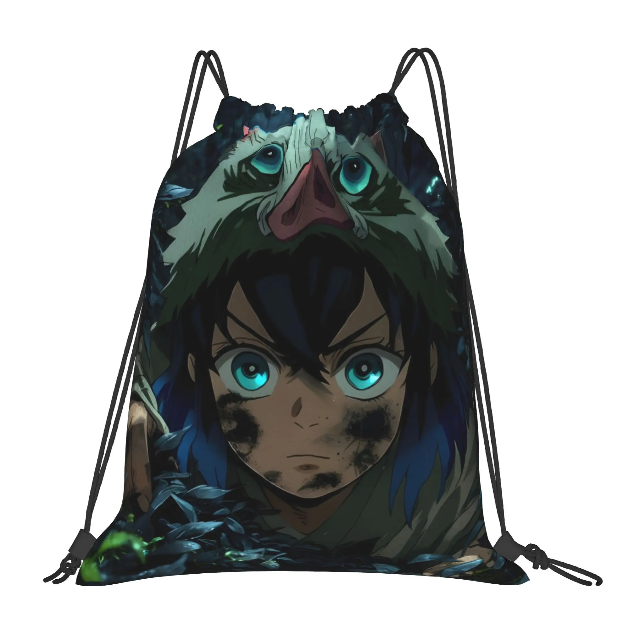 1 pc Cute Inosuke Demon Slayer Print Drawstring Bags Men Women Storage Backpack Teenager Travel Bag