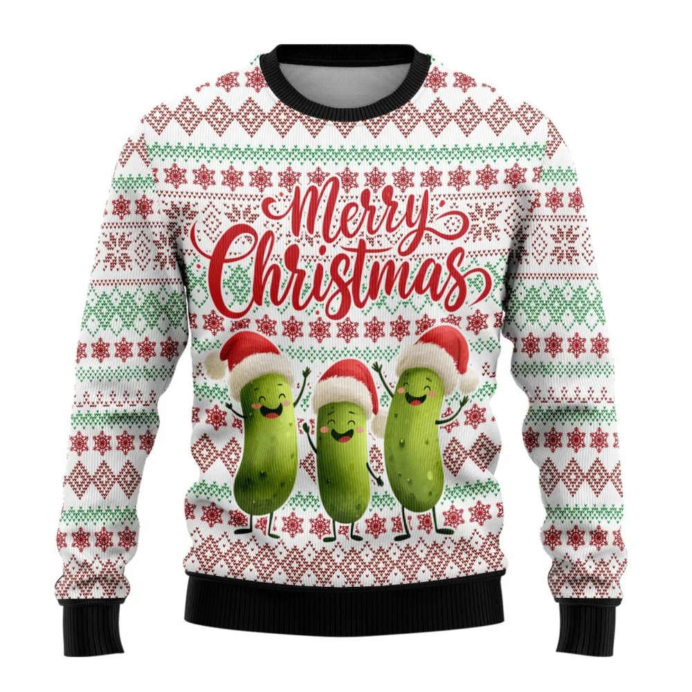 مضحك الكرتون المخلل حزب القبيح عيد الميلاد سترة للنساء الرجال الملابس Harajuku أزياء رجالي البلوز عطلة البلوز البلوزات