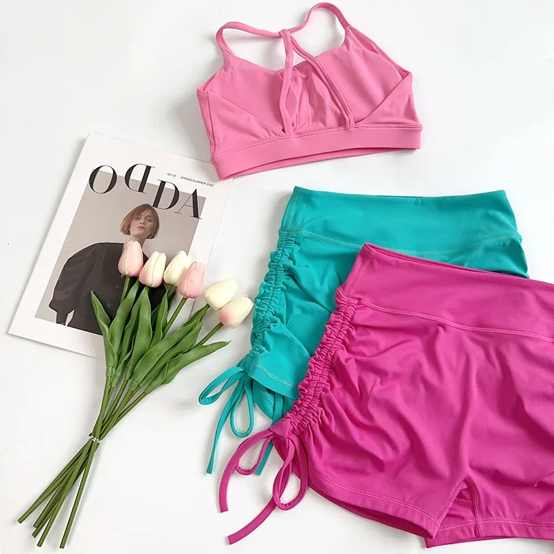 

Summer High-Waisted Women's Yoga Fitness Shorts Sexy Drawstring Tied Three-Part Sports Hot Pants for Fitness And Exercise