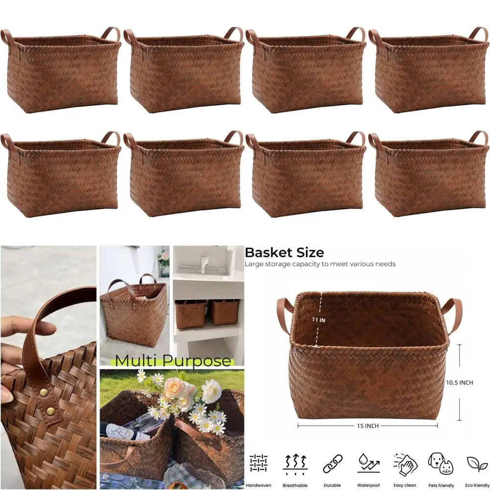 

Wicker Storage Baskets with Handles for Clothes, Blankets, and Laundry, 4-Pack Brown Organizers