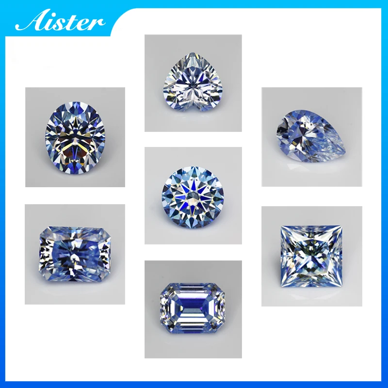Ice Blue Moissanite Stones with GRA Certificate 0.5-5.0ct Round/Pear/Oval/Emerald/Heart/Princess/Radiant Cut for Jewelry Making