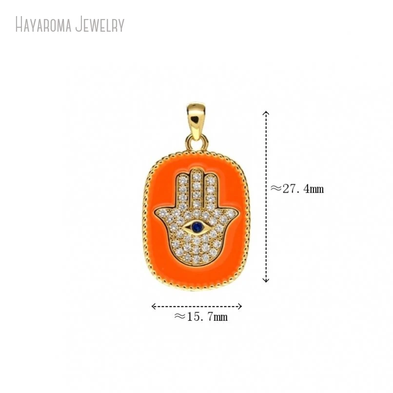 2Pcs Islam Orange Jewelry Enamel Metal Cubic Zirconia Geometric Oblong Religious Evil Turkish Eye Copper Pendant PM47634