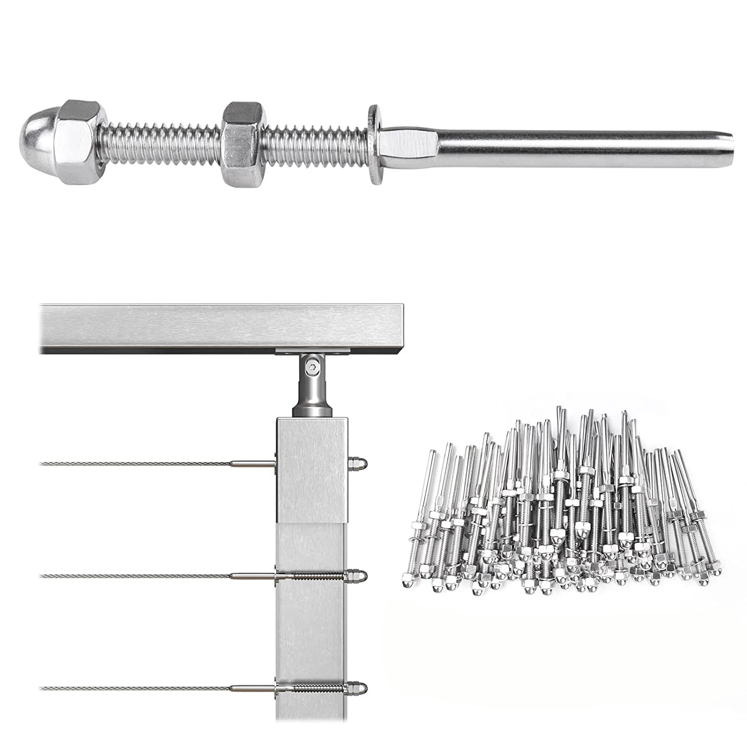 Imagem -06 - Kit de Ferragem de Trilhos de Cabo com Corda de Fio de 50 Metros Terminal de Encaixe de Extremidade de Tensão Rosqueado de Swage Mão do Parafuso Prisioneiro 20 Peças