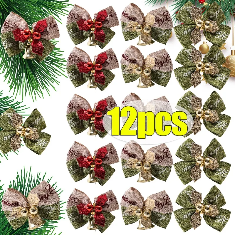 Christmas Bell Bow Mini Xmas Tree Bowknot Pendant Multicolor Wreath Gifts DIY Ornaments Home Party Atmosphere Decoration Props