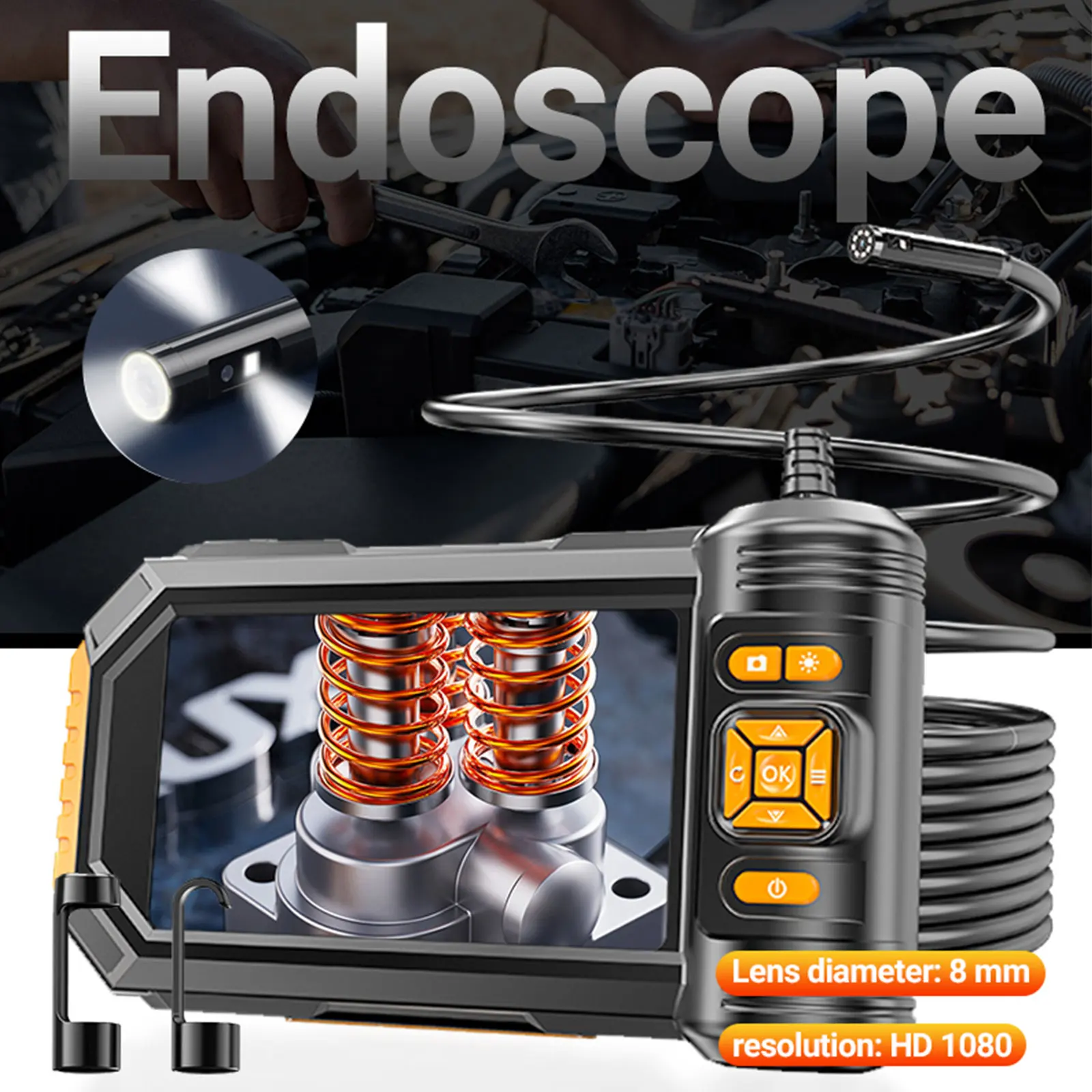 Industrial Endoscope Camera 1080P HD 5 Inch IPS Screen Flexible Bore Scope for Plumbing Automotive Sewer with LED