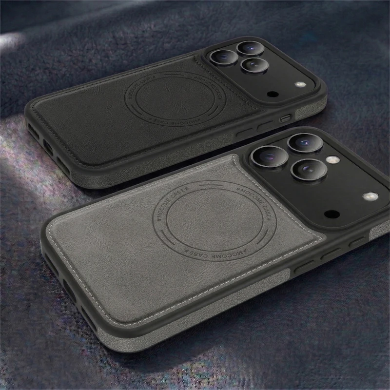 Business Retro Leather For Magsafe Phone Case For iPhone 17 Air 16 E 15 14 13 12 11 Pro Max Plus Magnetic Wireless Charge Cover