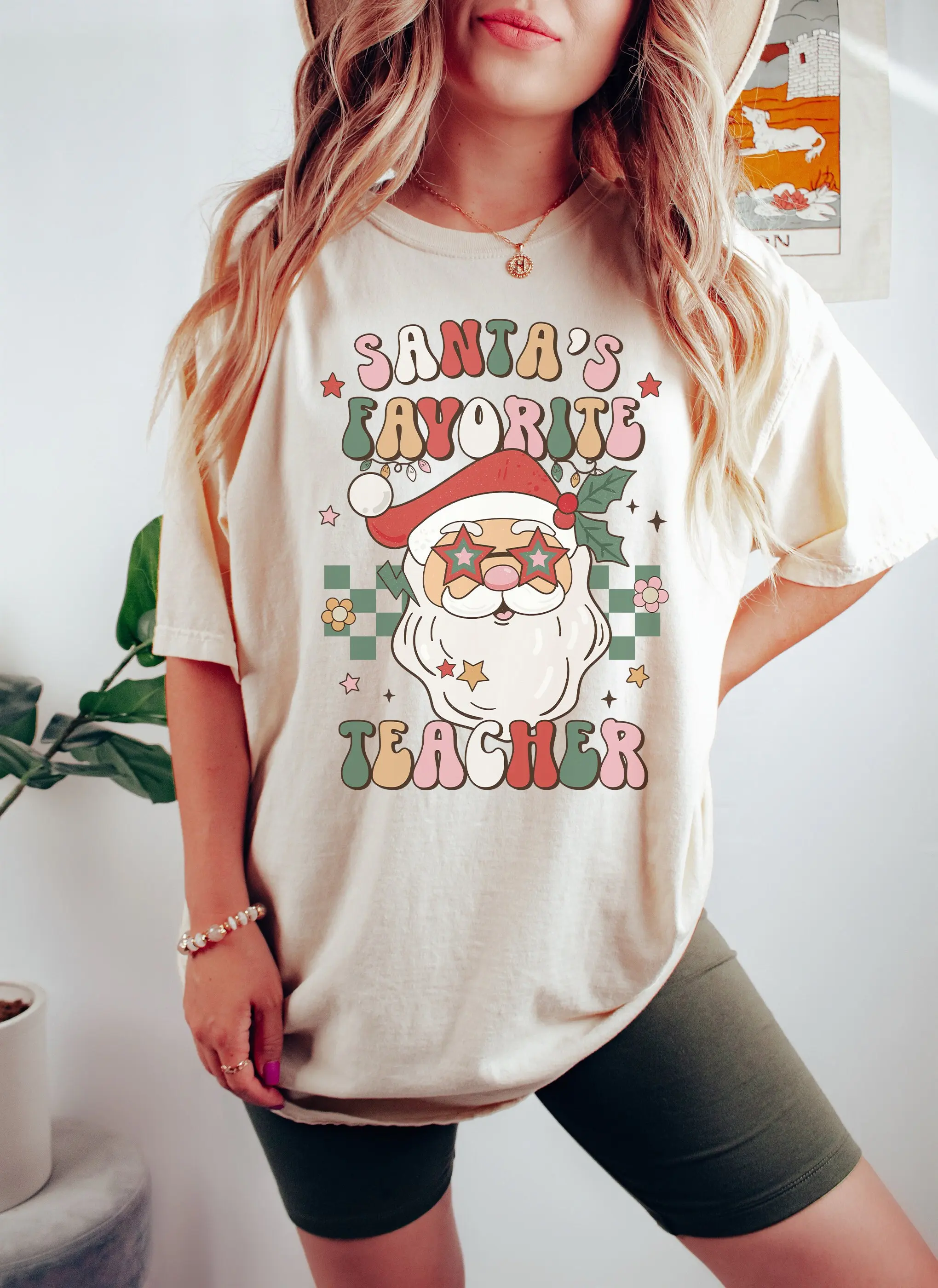 Retro Teacher Christmas T Shirt Comfort Colors Santas Favorite Clothes Kindergarten Math 5Th Grade