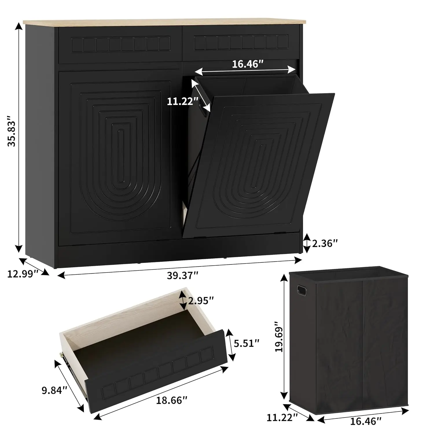 Double Tilt Out Laundry Hamper Cabinet, 20 Gallon Modern Trash Can Cabinet, Customized