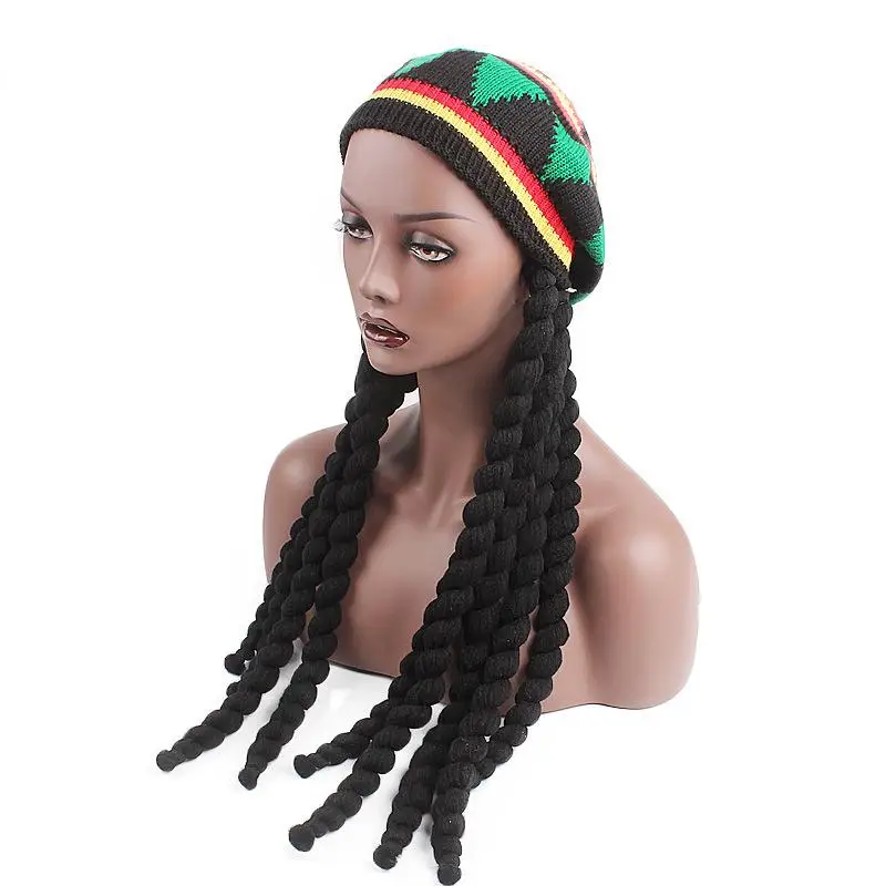 Colorful  Knitted False Braid Beret Colorful reggae Bonnet