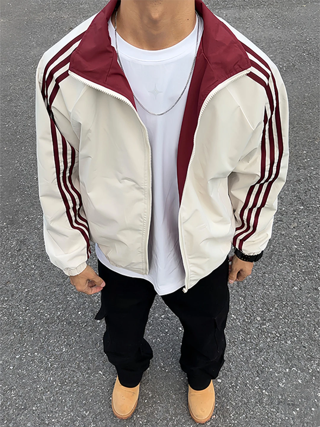 

Мужская двусторонняя куртка-пилот цвета хаки для активного отдыха, с воротником в полоску, в стиле бейсбольной формы, повседневная, на молнии