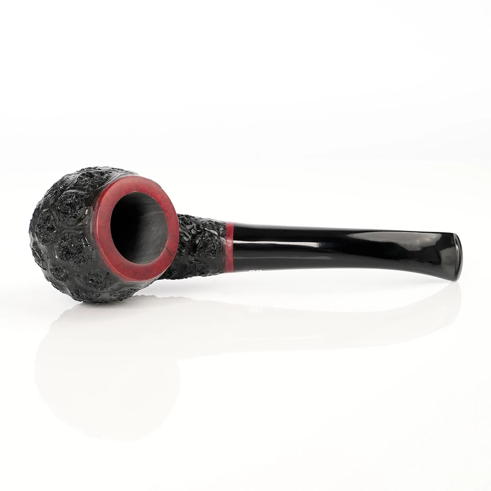 MUXIANG briar wood tobacco pipe Classic SherlockHolmes pipe Curved handle 9mm channel Heather wood carved sandblasted pipe