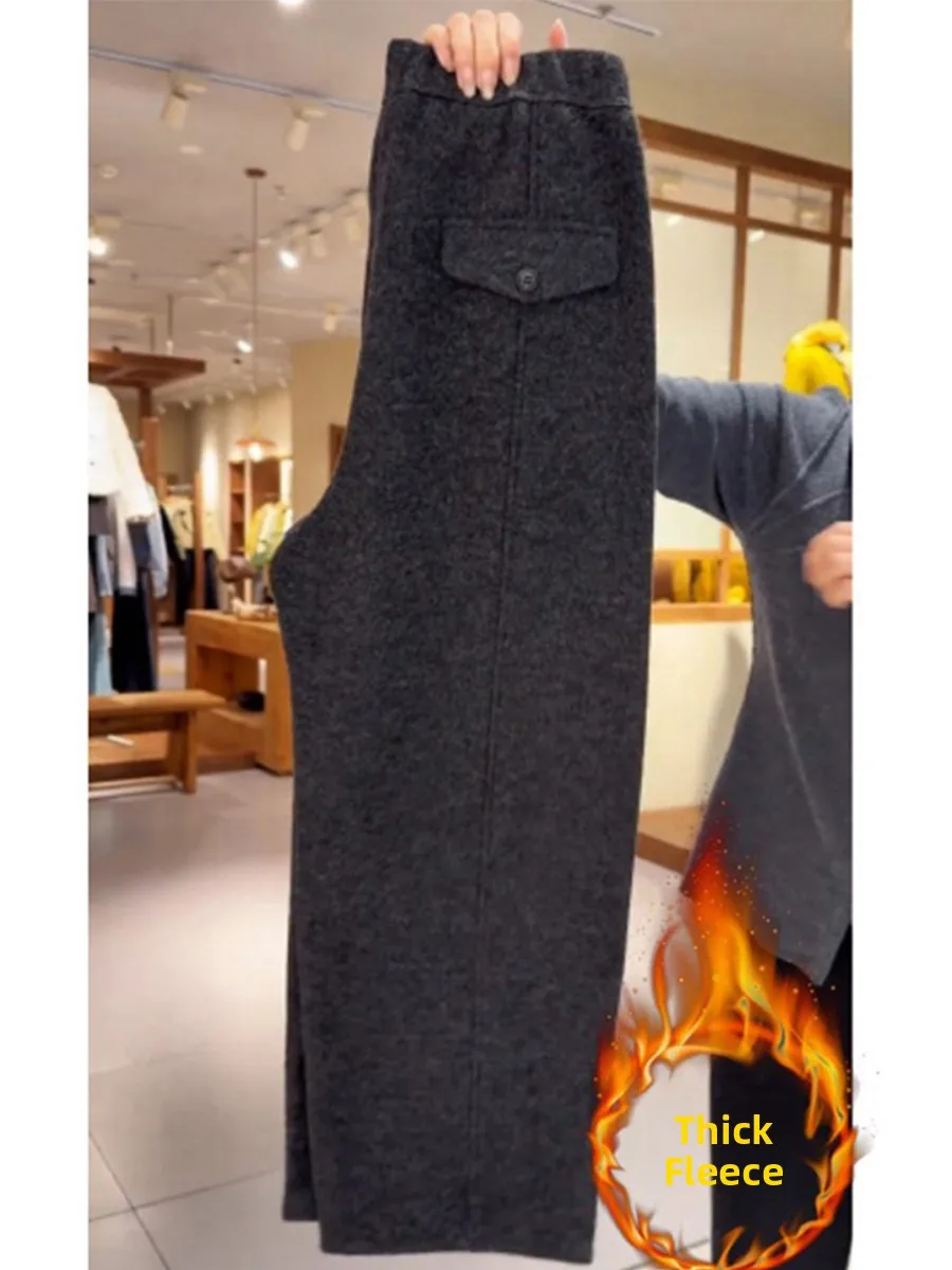 Women's High Waist Fleece Lined Thickened Wide Leg Pants Casual Loose Slimming Winter New Style Large Size Pear Shape Body