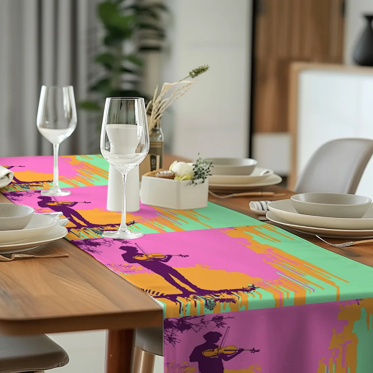 print table runner Bear Silhouette Vintage Forest Print Long cloth Party Decor,Tabletop Protection,Dresser Scarf,Decorative Runn