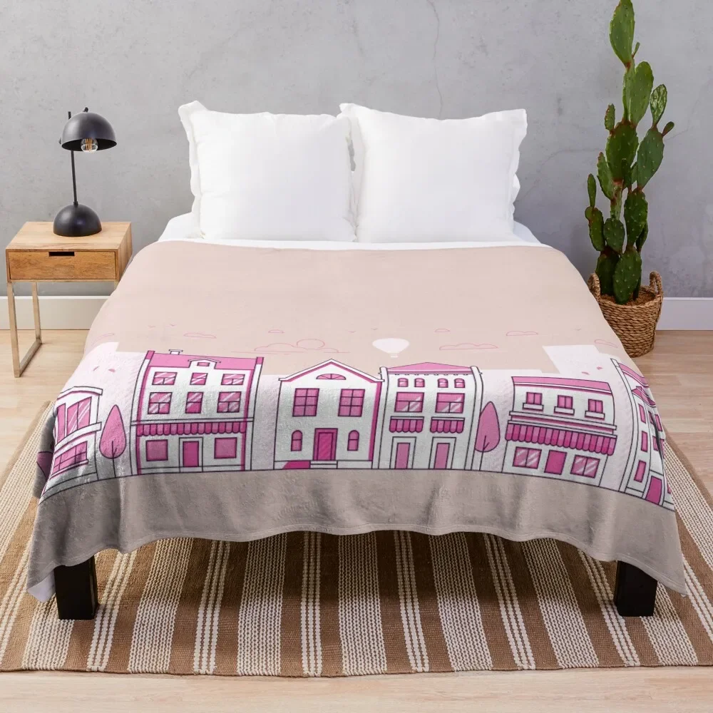 

City Architecture Pink Throw Blanket Moving Bed Fashionable Retros Weighted Blankets