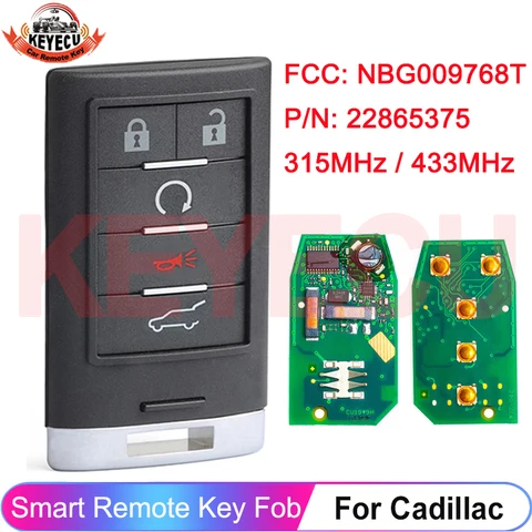 Умный дистанционный ключ KEYECU NBG009768T для Cadillac ATS SRX CTS XTS DTS 2010-2014, 315 МГц/433 МГц, с функцией бесключевого доступа