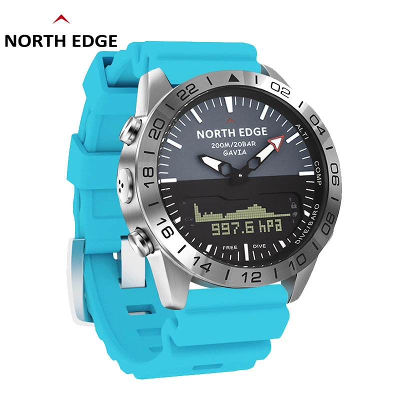 NORTH EDGE steel case business Indoor Outdoor Exercises World Time Sports Watch Compass Waterproof 200M GAVIA 2 silicon strap