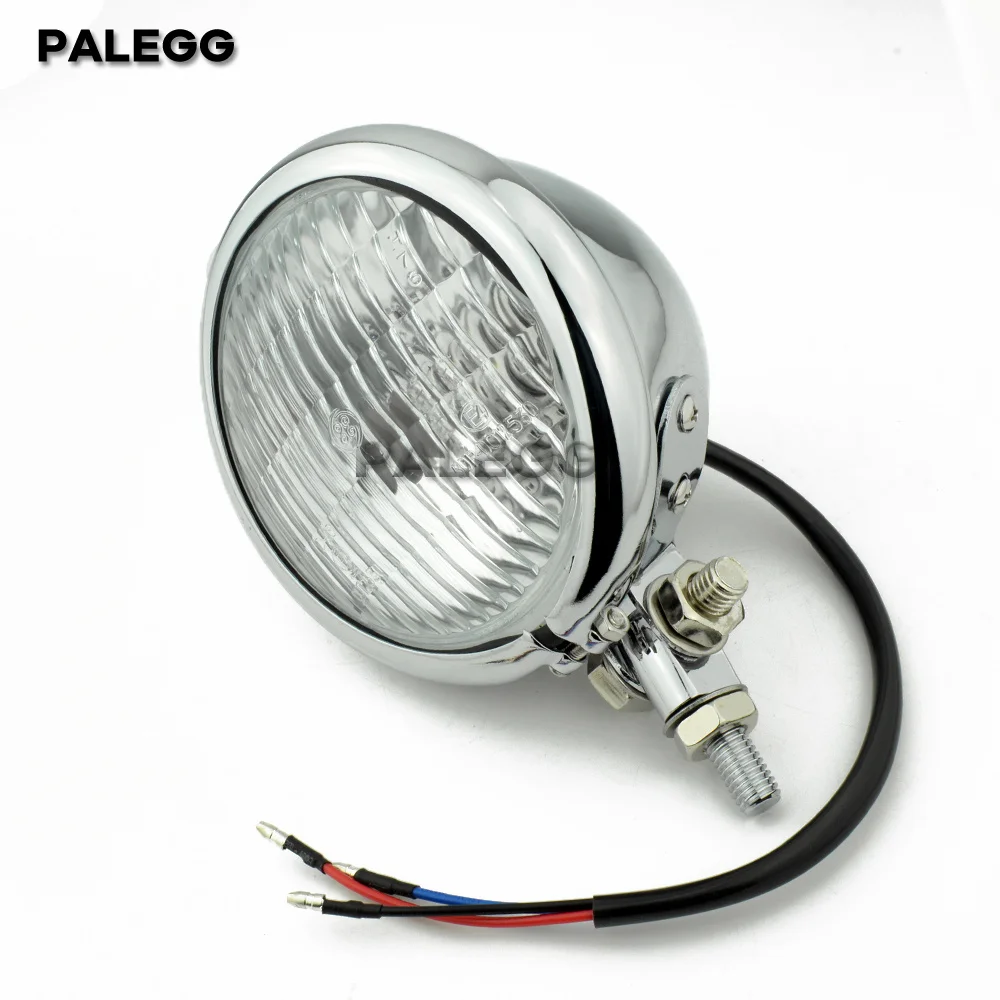 

Motorcycle 4.75" Front Headlight, H4 Halogen Bulb , Steel Bucket ,10mm Bottom Bracket Mount,For Chopper Bobber Cafe Racer