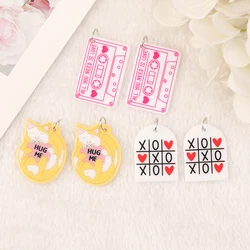 6Pcs Valentine Charms Acrylic XOXO Hug Me Cats Jewlery Findings For Necklace Keychain DIY Making
