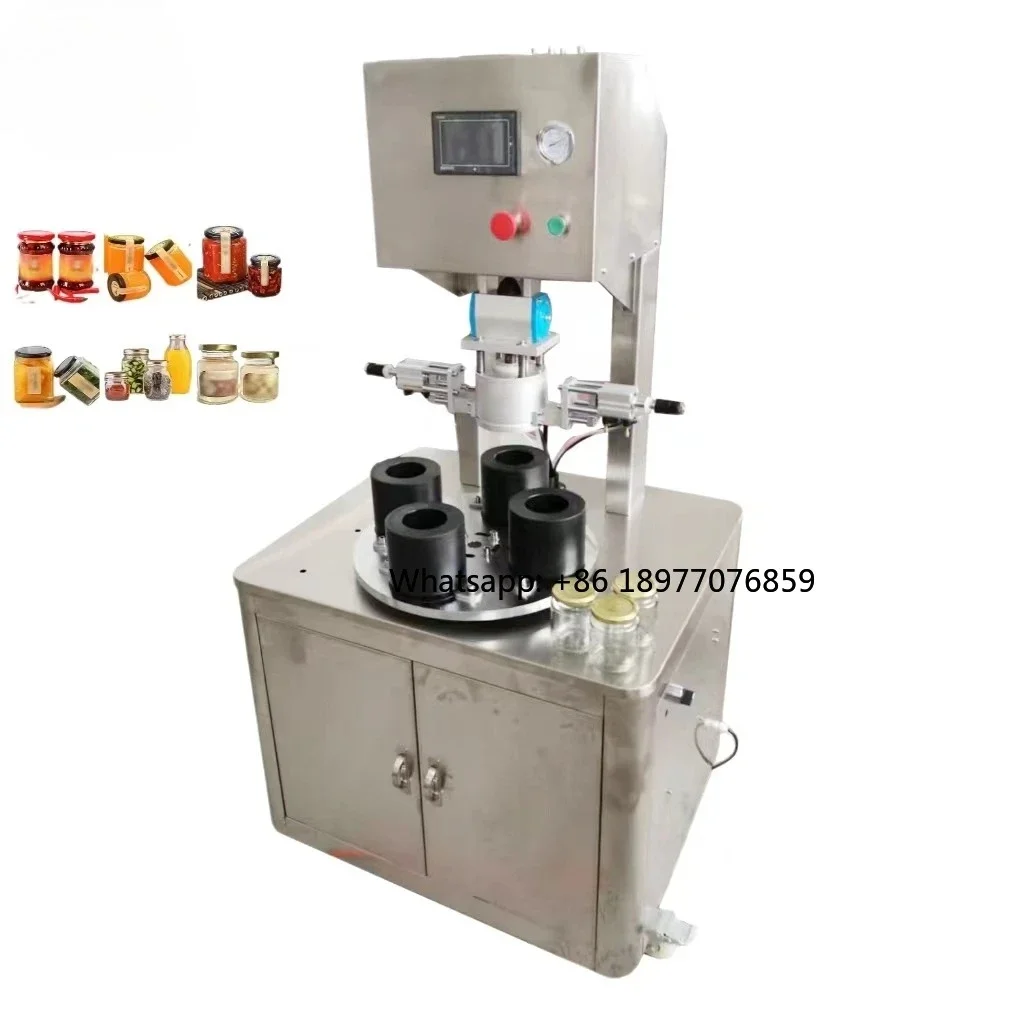 New Rotary Pneumatic Automatic Mechanical Driven Vacuum Capping Machine For Hot Sauce Bean Paste Bottles Easy To Operate
