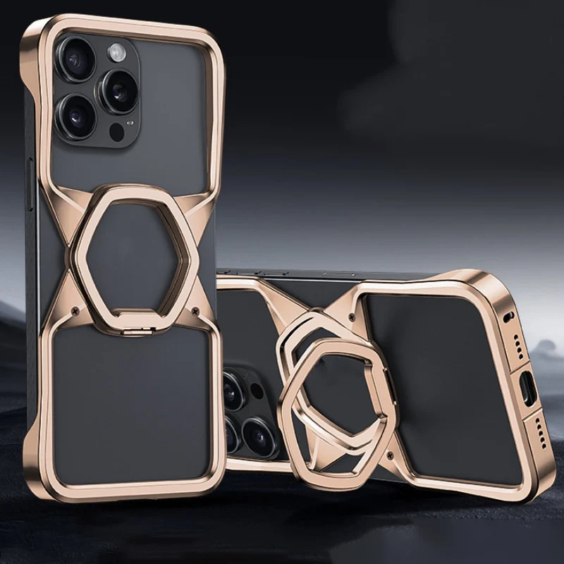 

Cool Hexagonal Rotating Bracket Phone Case For iPhone 16ProMax 15pro 14 Frameless Magnetic Shockproof For Iphone 13