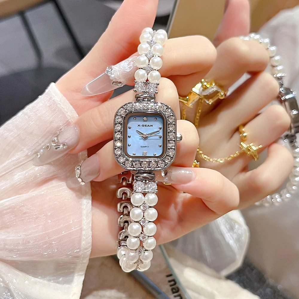 ساعة X-GEAR للسيدات بمينا مربع وسوار كوارتز وساعة يد من الفولاذ المقاوم للصدأ على طراز الحفلات