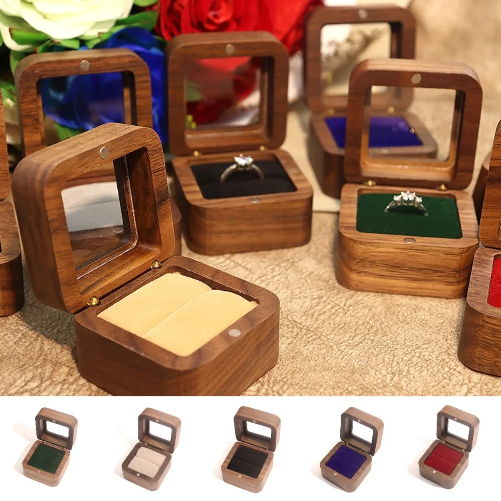 

Прозрачное окно, деревянная коробка для колец, обручальная коробка с одним слотом, коробка для презентаций ювелирных изделий, упаковка, держатель для обручальных колец