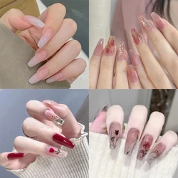 Reutilizável Acrílico Falso Nails Art, Longo Vestindo Falso Nail Dicas, Acrílico Imprensa sobre, Gradiente branco leitoso, Unhas removíveis, 24pcs por lote