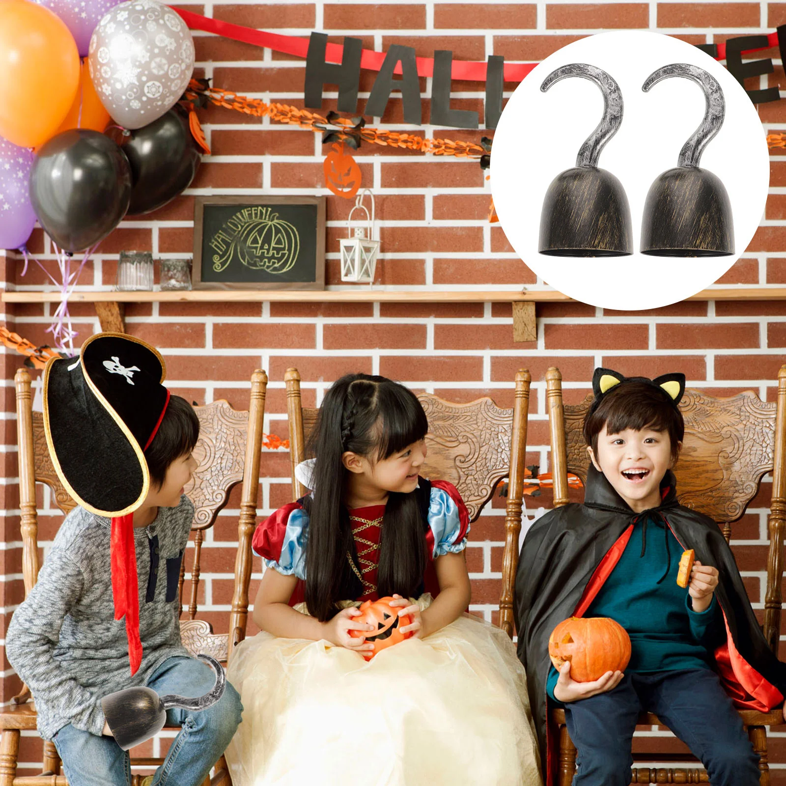 2 Pcs Halloween Simulation Chain Skull Pirate Bucket Hook Costumes Kids Toy Plastic Party Favors Child