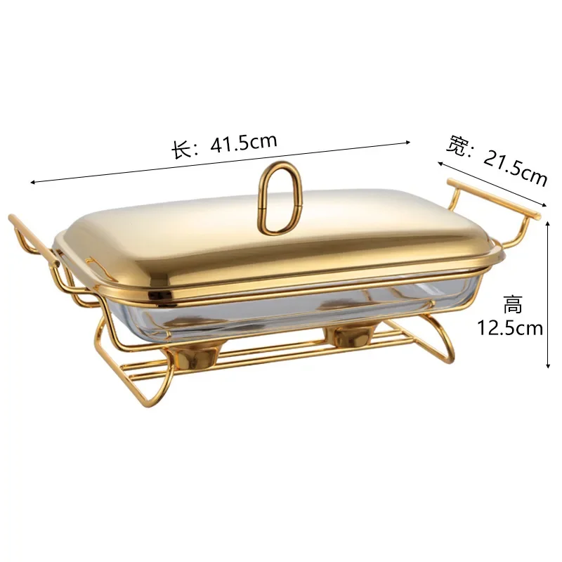 DSA new rectangular glass buffet stove food heating container heat-resistant glass meal 2