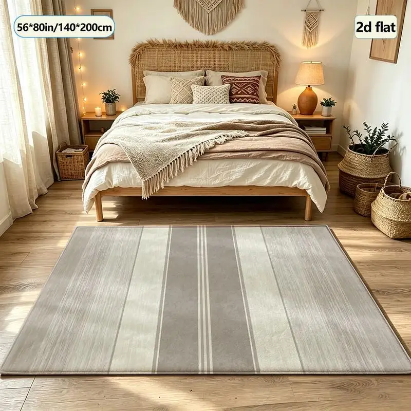 Neutral Gray Beige Vertical Texture Striped Carpet Floor Mat for Home Living Room