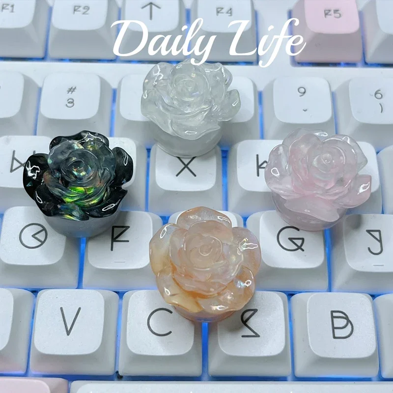 

Transparent Round Bottom Rose Key Cap Ice Transparent Glow Flower Esc Cross Axis Mechanical Keyboard Key Cap