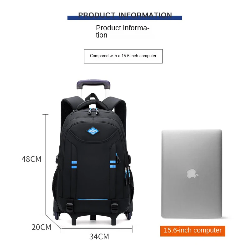 Mochilas escolares para meninos, Trolley Bag com rodas, Mochila escolar ortopédica impermeável, Mochila de estudante com rodas