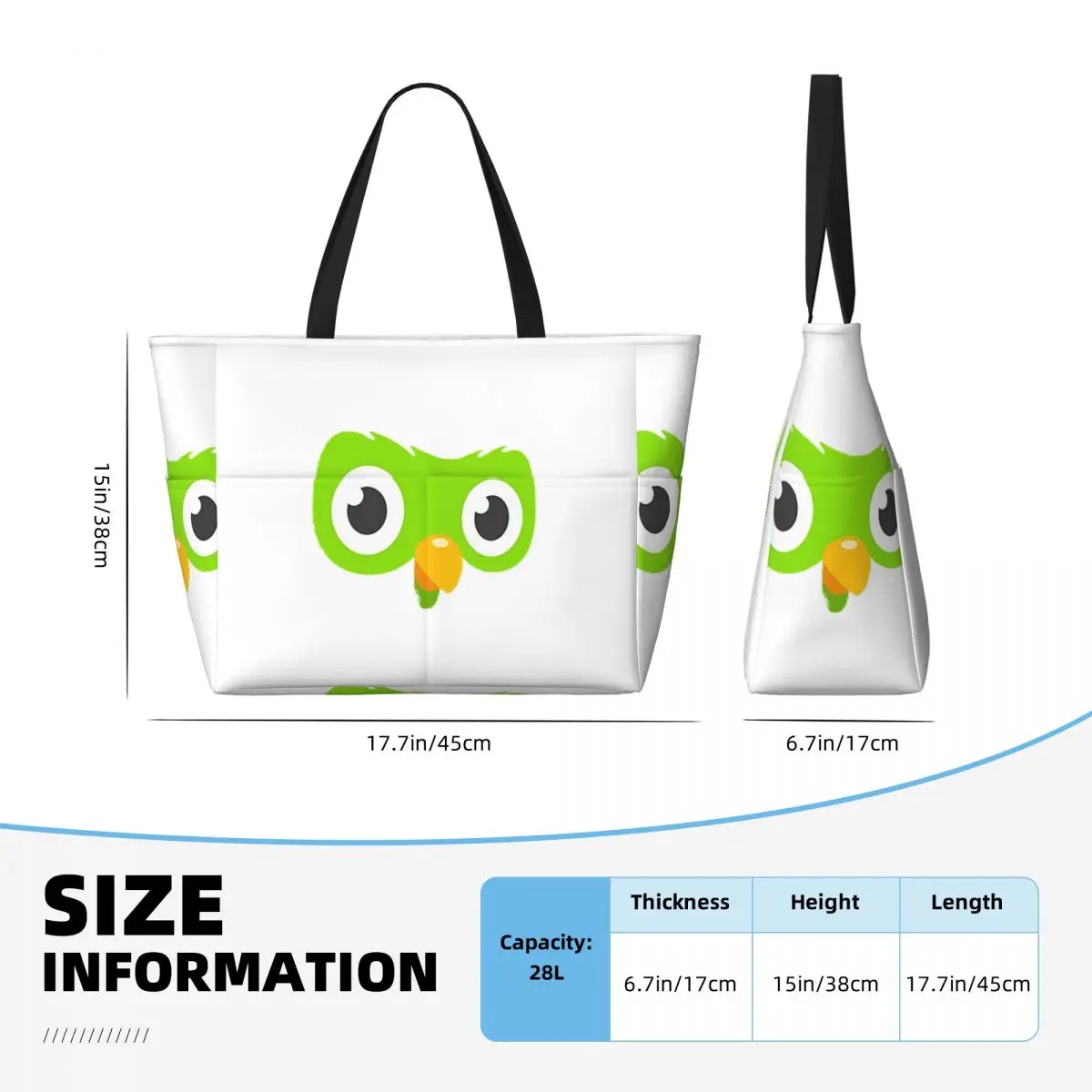 Duolingo Owl Duo Beach Tote Bag Sport Gym Yoga Duffle Large Tote Bag Women Travel Bag Fitness bag