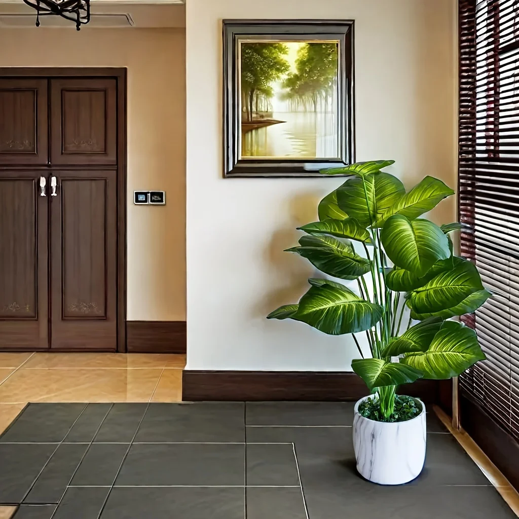 2 High - End Simulation Plants with 18 Large Leaves, Ideal for Indoor & Outdoor Decoration