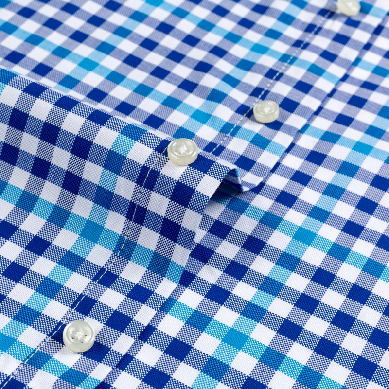 Camisas de manga corta de algodón 100% suave, camisa a rayas a cuadros con un solo bolsillo de parche, ajuste estándar informal, estilo inglés,