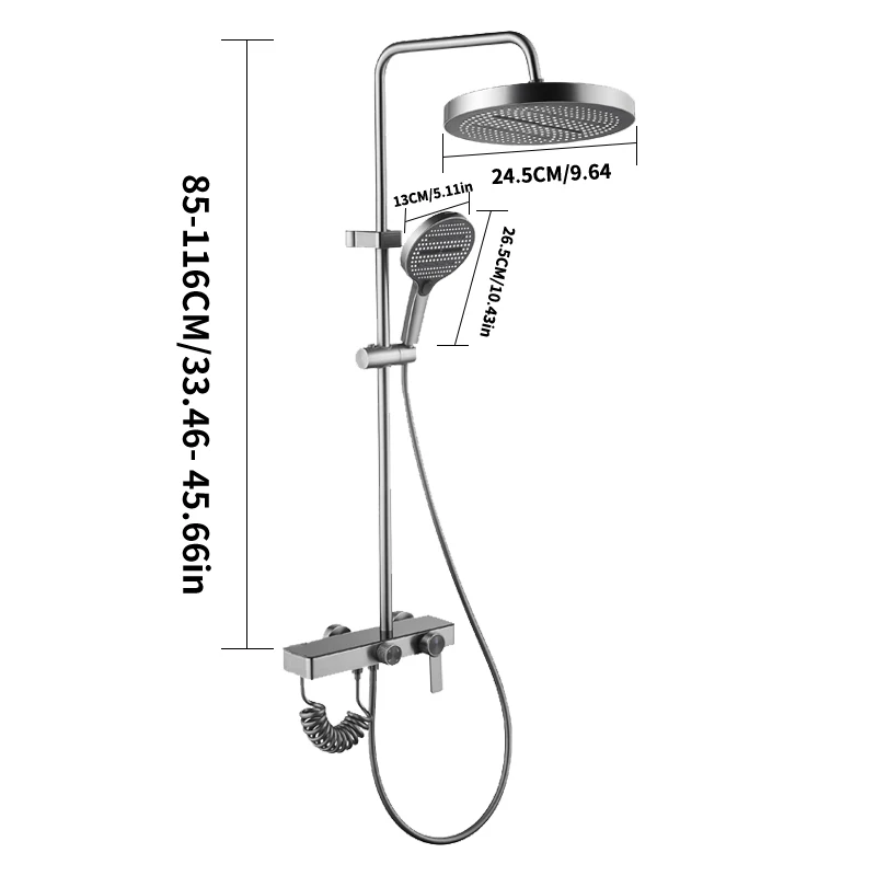 Ensemble complet de pomme de douche gris Gunmetal, avec augmentation de la pression et pulvérisation supérieure d'écran géant, spray manuel multifonctionnel