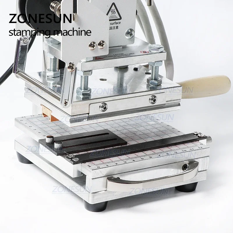 Imagem -04 - Zonesun-slidable Workbench Imprensa Térmica Hot Stamping Machine Couro Madeira Pvc Papel Embossing Tool Zs110 10x13cm