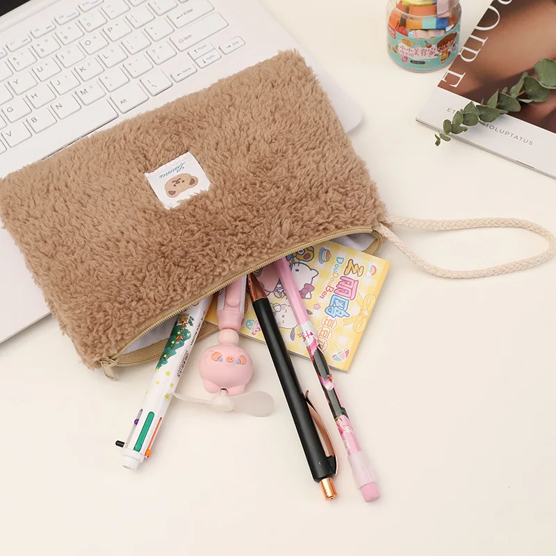 Lambswool Small Cosmetic Bag Cute Plush Makeup Organizer Pouch Kawaii Pencil Case Bags Travel Coin Purse Household Storage