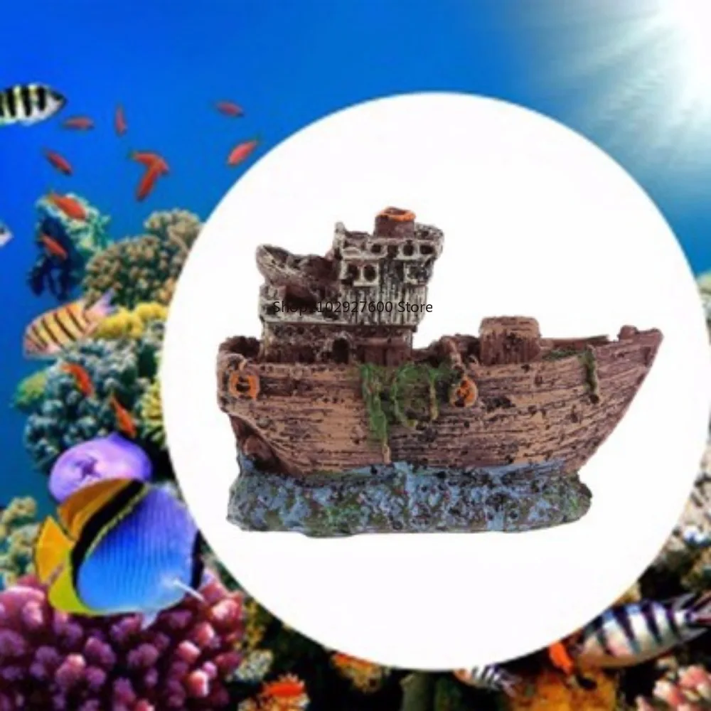 Resin Aquarium Fish Tank Decorations Landscape Pirate Ship Wreck Ship Vintage Design Boat Aquarium Accessories Home Decorations