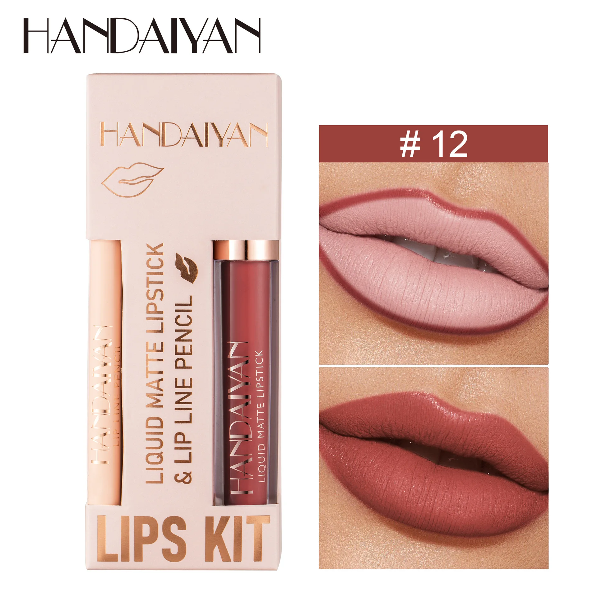 HANDAIYAN 12-kleuren Matte Lipliner Lipstick Set Waterdicht Blijvende Geen Vervaging Lipliner Hydrateren Lippenstift Populaire Lip Cosmetica