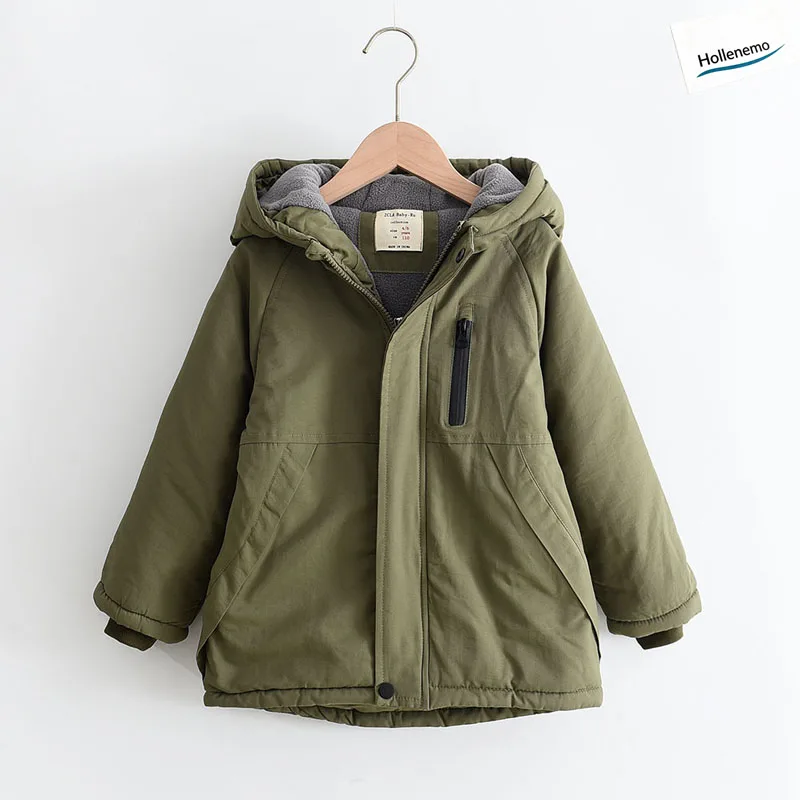 Kids Hooded Fleece Lined Winter Parka Zip‑Up Windproof Warm Outerwear Ribbed Cuff Pockets Casual Boys Girls Cold Weather Jacket