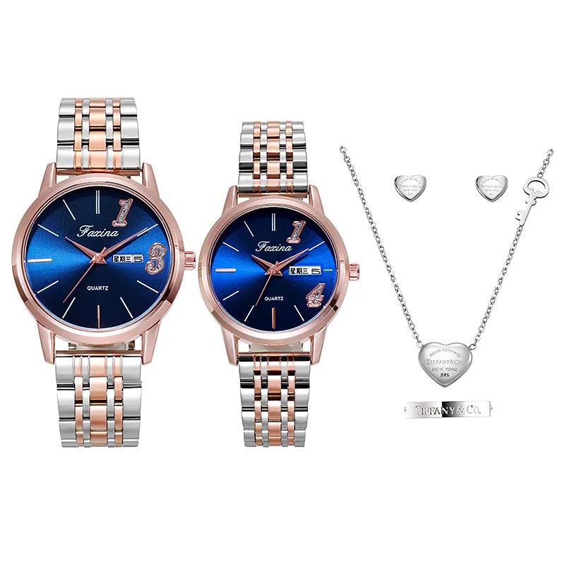 Faisina's New Couple1314Lover's Birth  Fashion Waterproof Quartz Watch Steel Strap Women's Watch