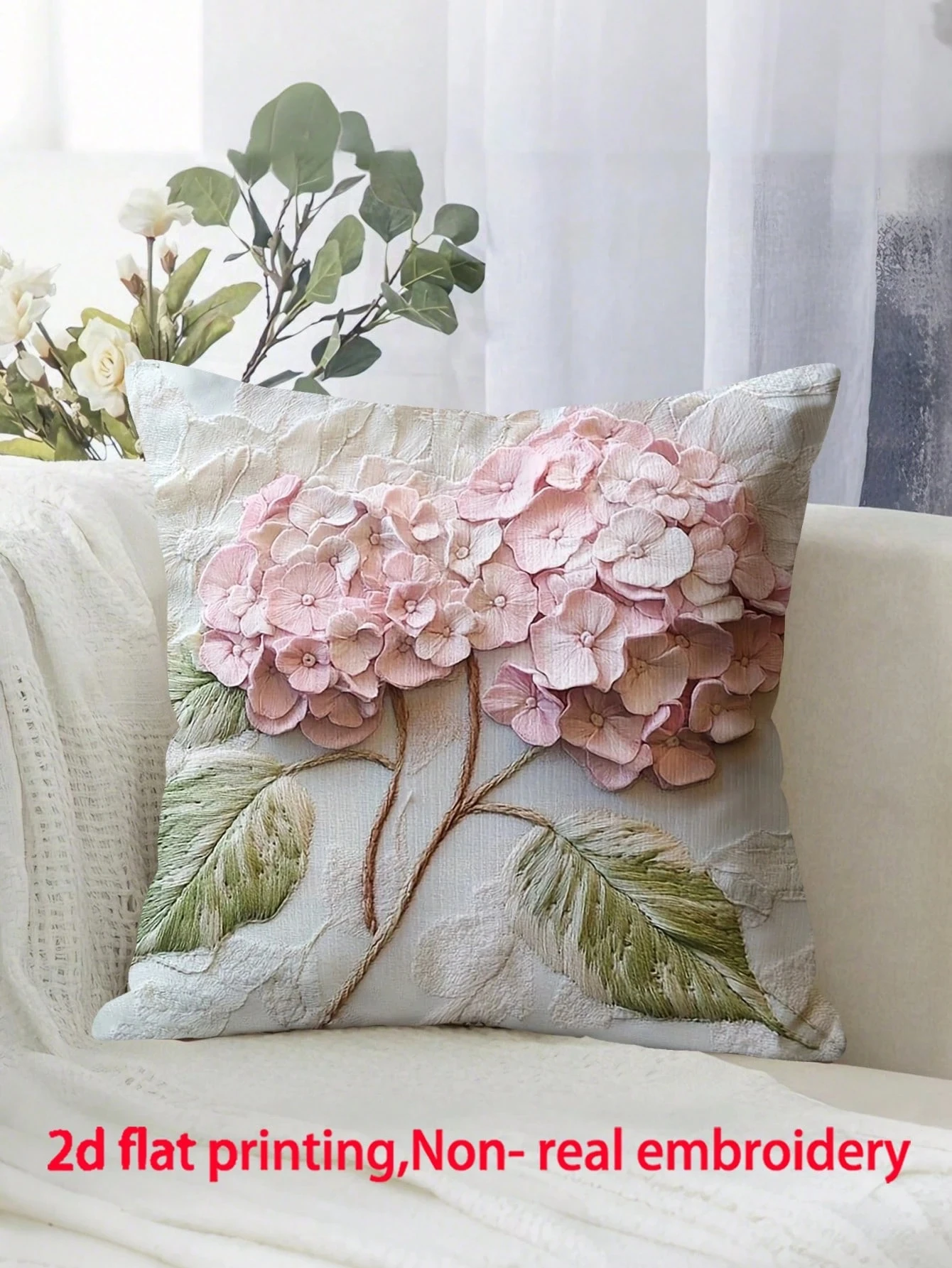 1 housse de coussin à effet non brodé motif Hortensia, impression 2D double face en polyester, motif floral artistique, décoration maison et voiture style Cottagecore, cadeau