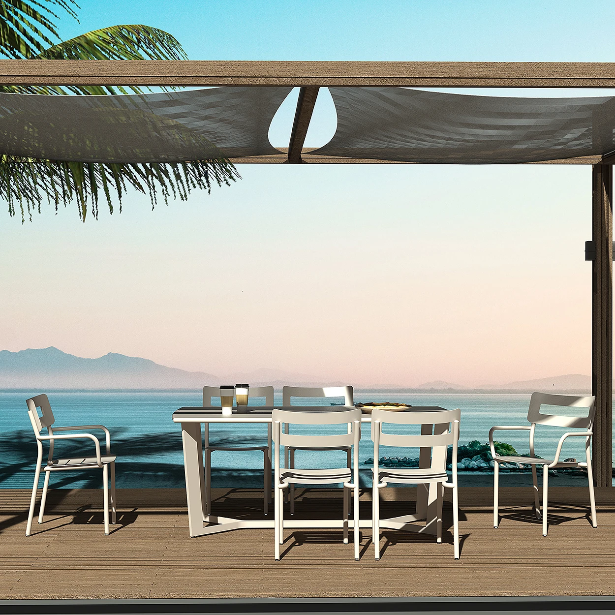 cd-Customize Multi-Color Villa Garden Hotel Furniture Project Metal Dining Table and Chairs Bench Aluminum Outdoor Tables Set#