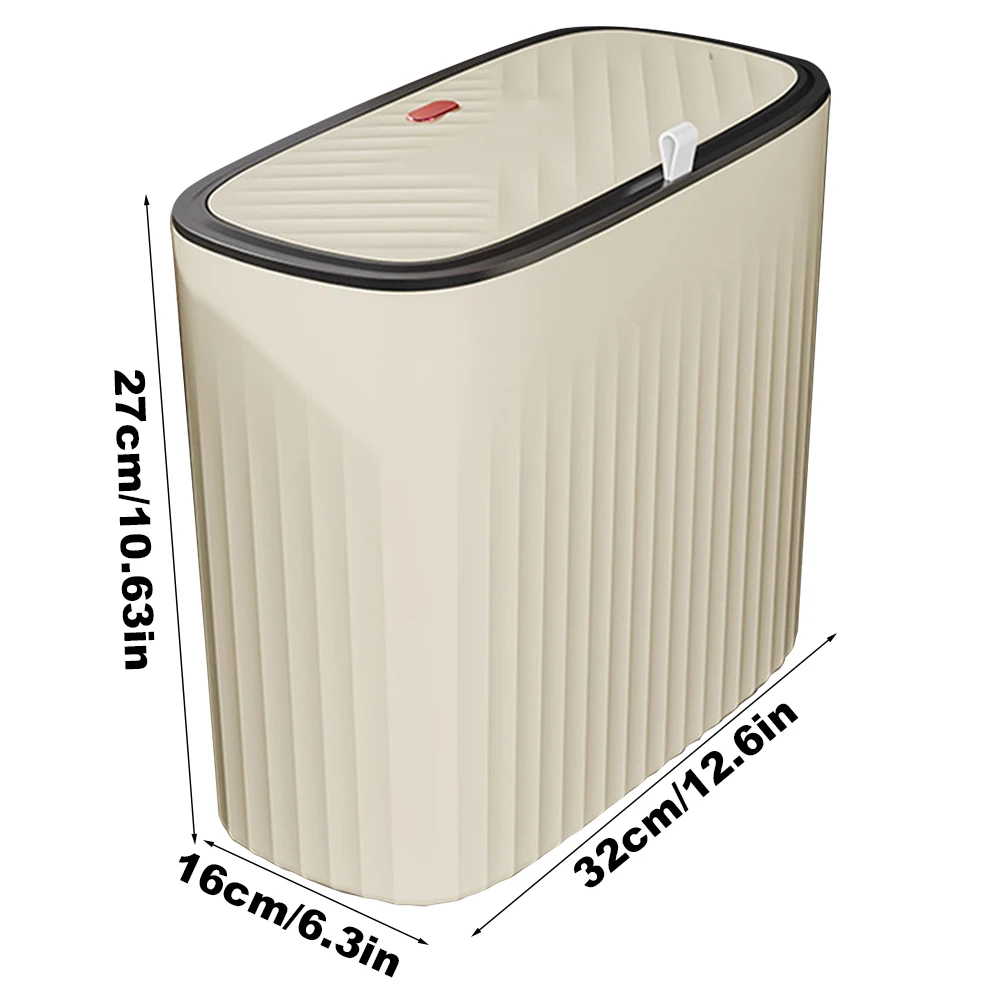 

12L Trash Can Odor Free Household Trash Bin Space Saving Bathroom Storage Bucket Waterproof Pressing Type for Home Office