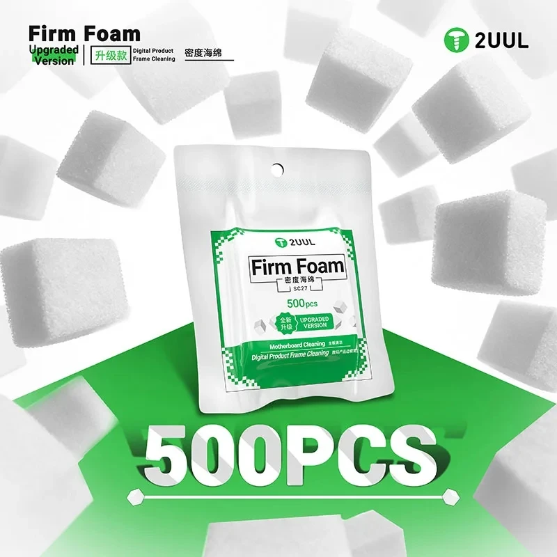 2UUL SC27 Firm Foam (500pcs), 7mm High-Density Sponge for Phone Repair, Motherboard, Bezel, Chip & Camera Cleaning Residue-Free